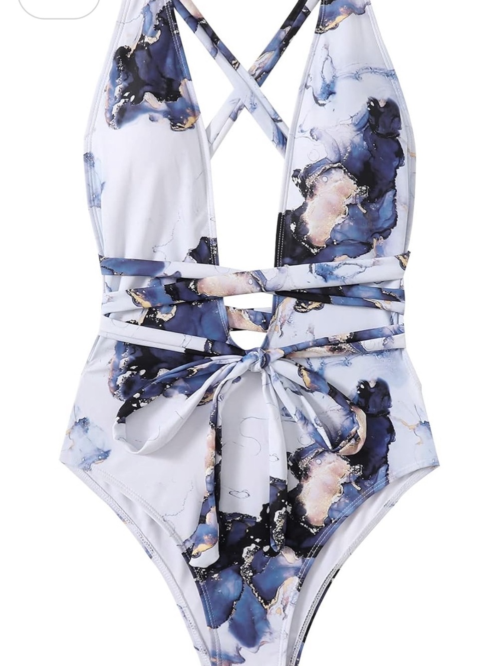 Womens Marble Print One-Piece Swimsuit with Crisscross Back